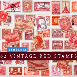 Sellos postales digitales, sellos postales rojos antiguos, adornos efímeros de sellos postales antiguos imprimibles,