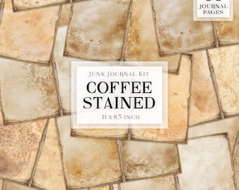 Coffee Dyed Junk Journal Pages, Stained Journaling Pages, Printable Journal, Tea Dyed Journal Sheets, Heavy Stained Junk Journal Pages