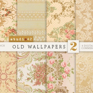 Antique Wallpaper Printables V2, Digitale Alte Tapete, Vintage Tapete gemustertes Papier, Authentische alte Muster, Gemusterte Originalwand