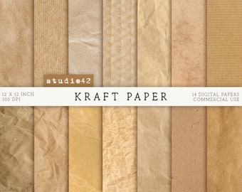 Kraft Digital Paper, Natural Kraft Printable Paper, Printable Decoupage Paper, Cardboard backgrounds, Brown scrapbook paper printables