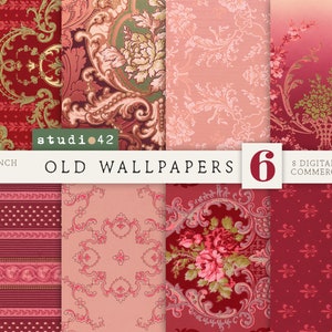 Antique Wallpaper Printables V6, Alte Tapete, Vintage Tapete gemustertes Papier, Authentische alte Muster, Gemusterte Originalwand