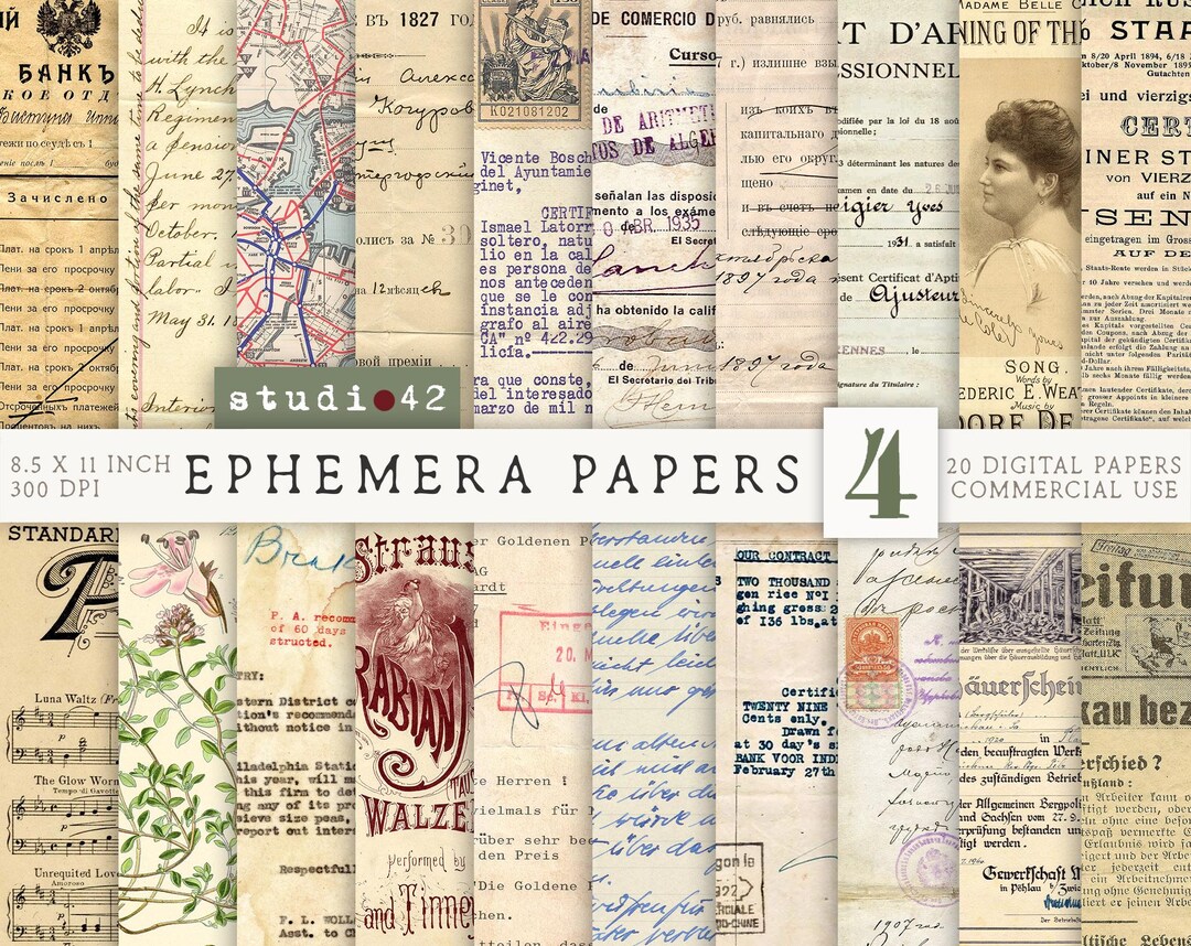 Antique Paper Ephemera, Old Digital Paper Vintage Textures, Old ...