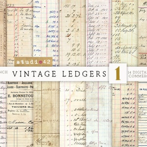 Printable Ledger Paper, Ledger Book, Digital Ledger Paper, Digital Scrapbook Papers, Printable Journal Ledger Pages, Old Ledger Paper Pack