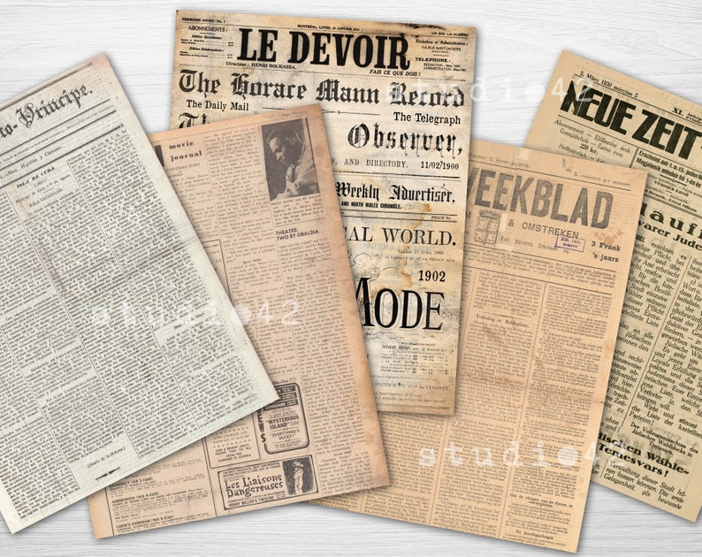 Old Newspapers Digital Paper, Old Newspapers Printable Paper, Printable Decoupage Paper, Vintage ...