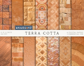 Paquete de papel digital con texturas de terracota, papel digital para álbum de recortes de terracota, fondos digitales de terracota, textura digital de arcilla grunge
