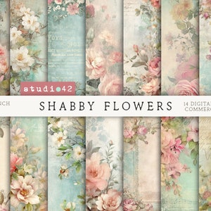 Papeles digitales florales Shabby Chic, paquete de papel con flores Shabby Chic, diario floral antiguo, páginas de scrapbooking Shabby Chic, páginas Shabby Chic