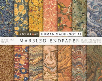 Digital Old Marbled End Paper, Antique Marbled Printable Paper, Printable Marbled Decoupage Paper, Old Marbled Endpaper Decoration, Marbled