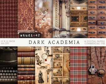 Dark Academia Digital Scrapbook Papers, Secret Library Textures, Oxford Theme Scrapbooking Sheets, Printable academic papers