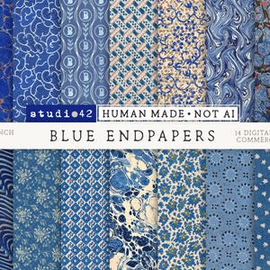 Blue Marbled End Paper, Antique Marbled Printable Paper, Printable Marbled Decoupage Paper, Old Marbled Endpaper Sheets
