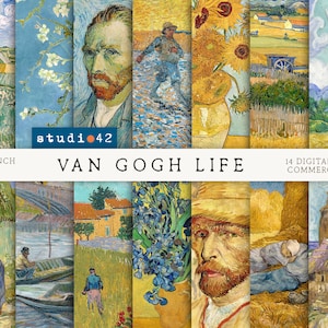 Vincent van Gogh Paintings Digital Paper, Impressionist backgrounds, Van Gogh Artist Print set, Van Gogh Paintings, Van Gogh Backgrounds