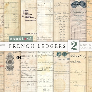 Oude Franse grootboeken, afdrukbaar grootboekpapier, grootboekbladen, digitaal collageblad, afdrukbare dagboekpagina's, grootboekpagina's, antieke Franse ephemera