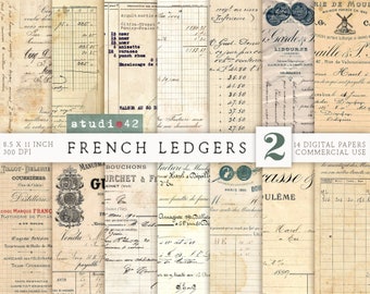 Old French Ledgers, Printable Ledger Paper, Ledger Sheets, Digital Collage Sheet, Printable Journal Ledger Pages, Antique French Ephemera