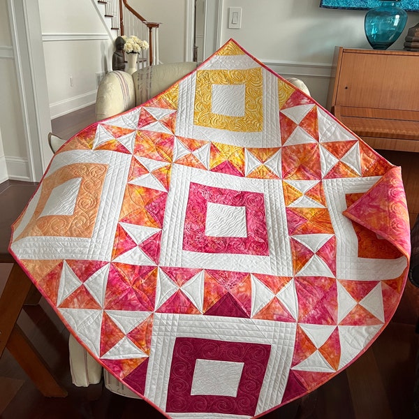 Handmade Lap Quilt, Modern Baby Quilt, Ombré Design Wall Hanging, Batik Quilt