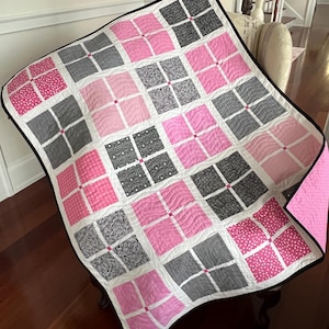 Pink & Black Geometric Quilt: Modern Baby Play Mat (40in x 49in)
