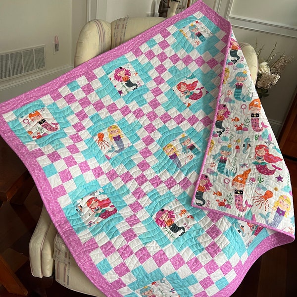 Baby Girl Quilt, Handmade Baby Quilt, Mermaid Quilt, Girl Quilt