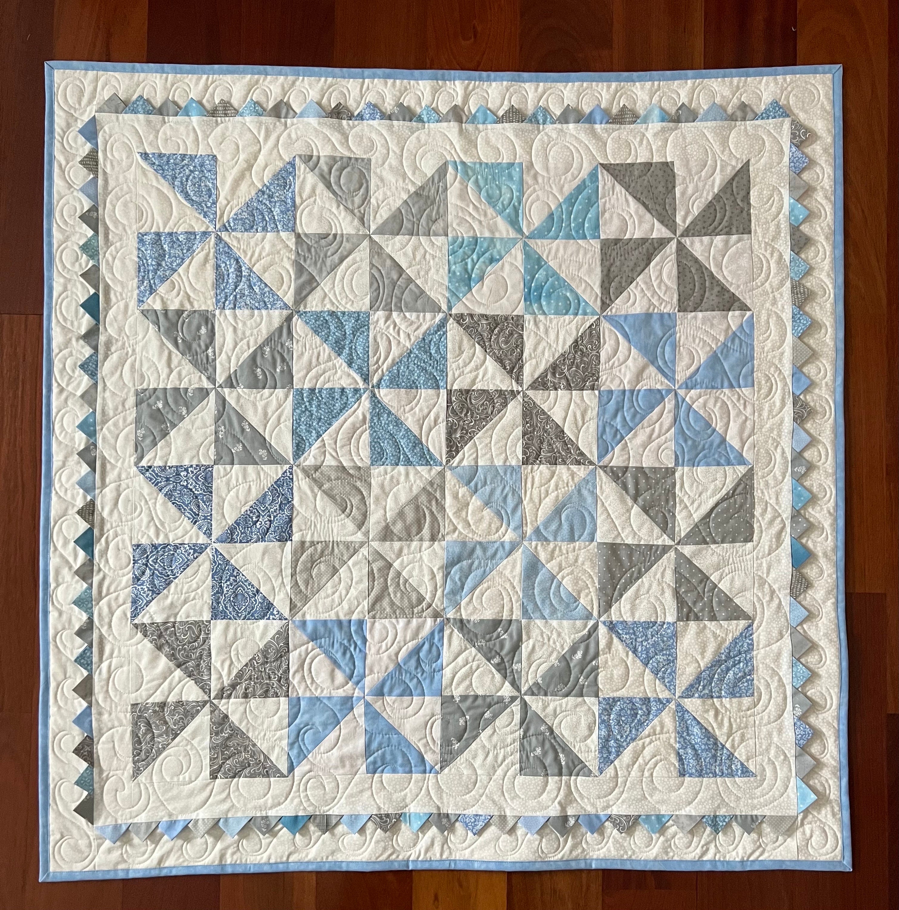 Baby Boy Pinwheel Quilt With Prairie Points and Winnie the Pooh Backing