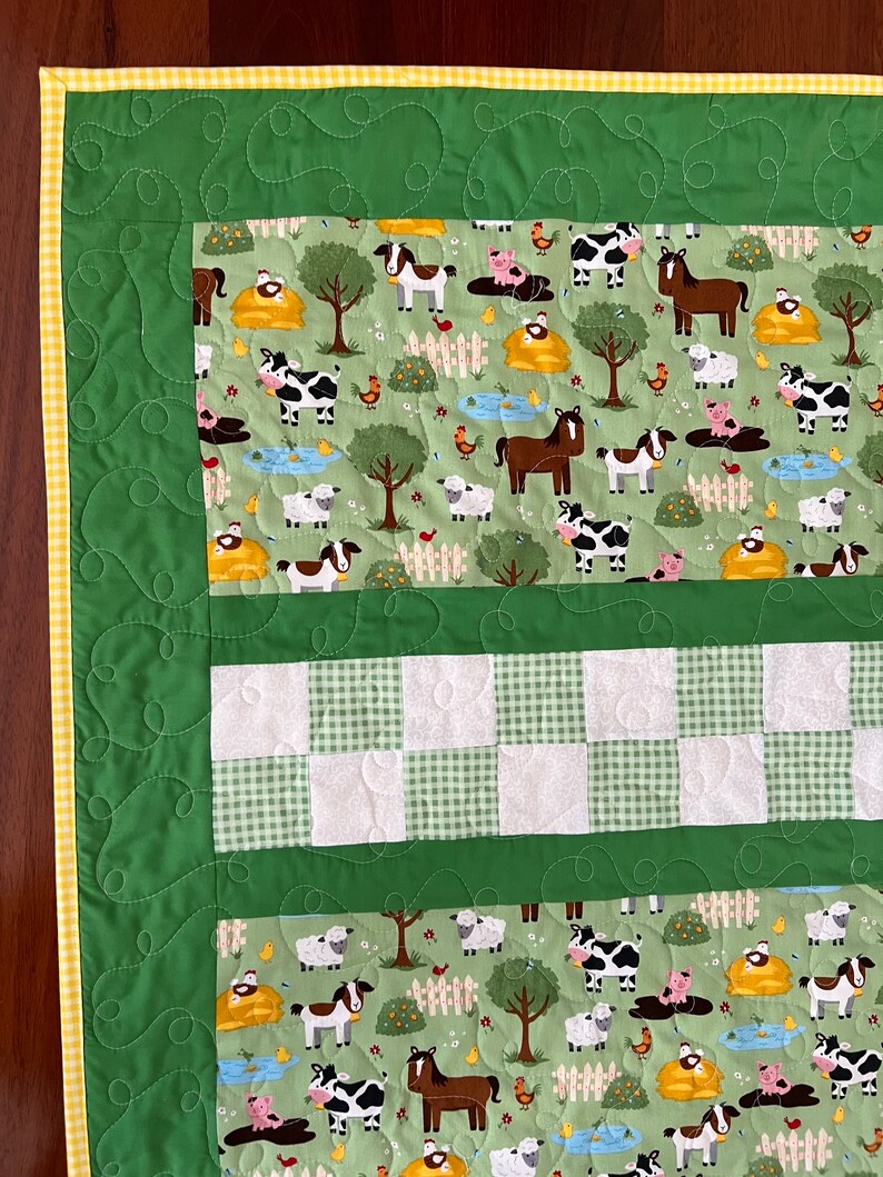 Checkerd Farm Pattern Handmade Farm Animal Baby Quilt, Old Macdonald Had A Farm, Handmade ...