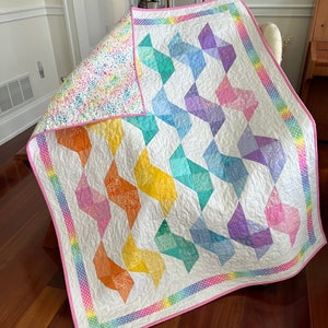 Girl Rainbow Quilt, Handmade Baby Quilt, Lap Quilt, Wall Hanging, Glittery Star Backing, Toddler Quilt. Ready to Ship