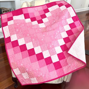 Handmade Bargello Heart Baby Quilt: Modern Pink Girl Quilt
