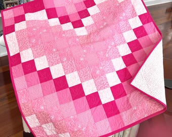 Handmade Bargello Heart Baby Quilt: Modern Pink Girl Quilt
