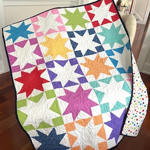 Star Quilt, Lap Quilt, Handmade Baby Quilt, Boy or Girl Quilt. Toddler Play Mat, 40in x 50in, Ready to Ship