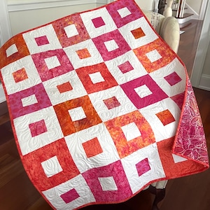 Handmade Lap Quilt, Modern Baby Quilt, Wall Hanging, Batik Quilt, Bright Kids Quilt, 39in x 47in, Ready to Ship