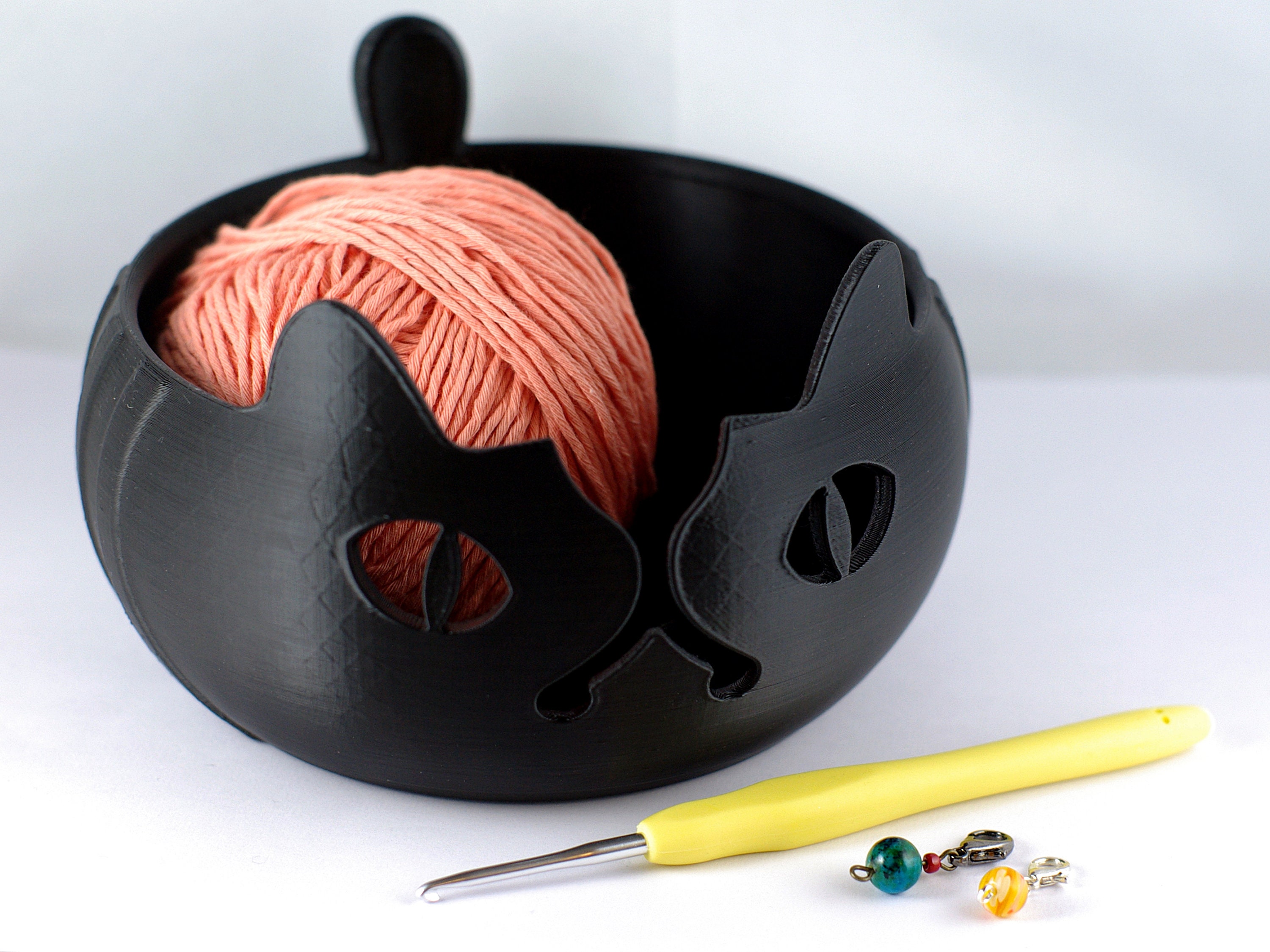 Yarn Bowl 3D Printed Exotic Cat Design Crochet Knitting Storage Set of