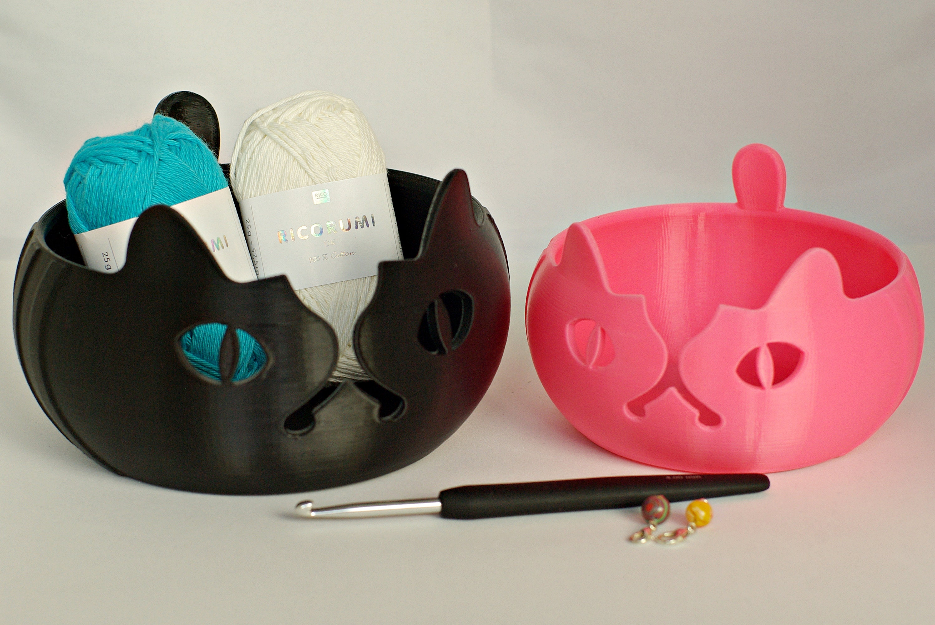 Yarn Bowl 3D Printed Exotic Cat Design Crochet Knitting Storage Set of