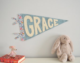 Personalised Liberty London name pennant | Custom name flag name banner girls | Liberty Betsy fabric | Liberty room decor Liberty nursery