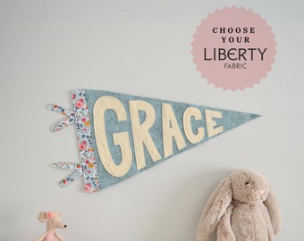 Personalised Liberty London fabric name flag | Liberty London Betsy gift | Personalised Liberty girls room decor custom name Liberty sign