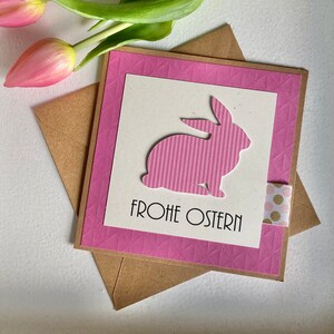 Grußkarte Ostern, Osterkarte, Frohe Ostern, Kraftpapier, Rosa, Grün