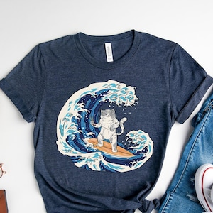 Surfs Up Dude Shirt , Surfing Cat Shirt, Funny Cat T-Shirt, Graphic Shirt , Fun Gift For Kids, Family Vacation Tee , Summer Holiday Costumes image 1