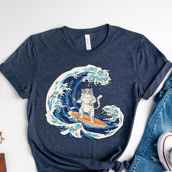 Surfs Up Dude Shirt , Surfing Cat Shirt, Funny Cat T-Shirt, Graphic Shirt , Fun Gift For Kids, Family Vacation Tee , Summer Holiday Costumes