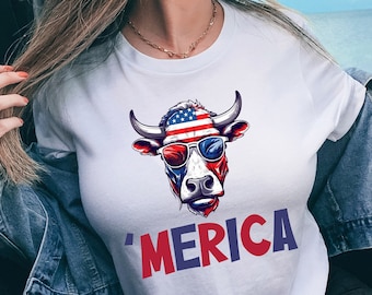 4th of July Cow Shirt, Patriotic Cow Shirt, America Cow Shirt, American Flag Cow Shirt, America Shirt, July 4th Shirt, Cute Patriotic Gift