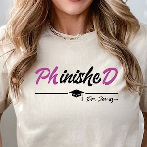 Customized Finished Phd T-shirt, Custom Phinished Shirt, Phd Graduation Shirt With Names, Personalized Phd Shirt, Custom Text Design Shirt