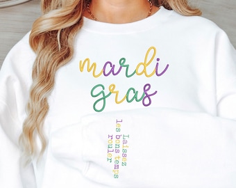 Retro Mardi Gras Sweatshirt, Trendy Colorful Mardi Gras Shirt, Mardi Gras Sweater, Tinsel Effect Mardi Gras Sweatshirt,Mardi Gras Sleeve Tee