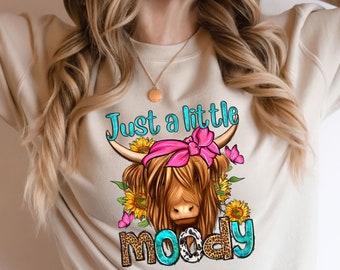 Leopardenmuster Nur ein kleines schwermütiges Rundhals-Sweatshirt für Frauen, humorvolles Sprichwort Sweatshirt, launisches Kuh-Shirt, Bauernleben Hoodie, lustiges Kuh-T-Shirt