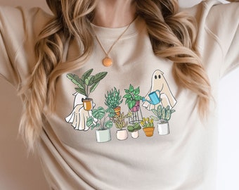 Ghost With Plants Crewneck Sweatshirt Gift For Plant Lover Boho Gardening Shirt Funny Halloween Ghost Retro Plant Shirt Plant Lover Hoodie