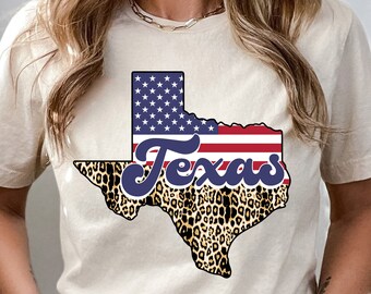 Texas Map Shirt Gift For 4th Of July, Leopard Texas Shirt, Fourth Of July Shirt, 4th of July Gift, Texas Graphic Shirt, America Flag Shirt