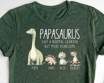 Custom Papasaurus Shirts, Custom Kids Name Shirt, Dinosaur Dad Shirt,  New Dad Gift,Father's Day Gift,Funny Grandpa T-Shirt,Family T-rex Tee