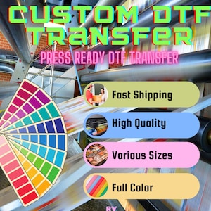 Custom DTF Transfers, DTF Gang Sheet, Full Color Heat Transfer, Wholesale Gang, Bulk dtf Sheets, Ready To Press, Custom Heat Transfer