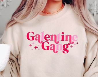 Boho Style Galentine Gang Sweater, Funny Valentine Friends Hoodie, Pink Valentine Sweater, Humorous Galentines Day Outfit, Trendy Bff Shirt