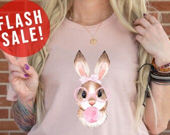 Trendy Rabbit Puffs Gum Easter T-Shirt, Bunny Bubble Gum Shirt, Easter Kids Shirt, Bunny With Glasses Shirt, Cute Easter Bunny Apparel