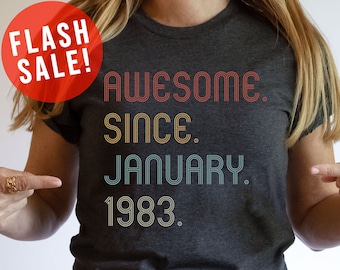 Awesome Since January 1983 Birthday Party T-Shirt, Retro Birthday Outfit, Vintage Vibes Shirt, Aquarius Mama Apparel, Cute Capricorn Shirt