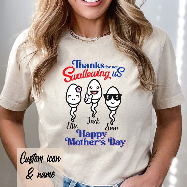 Personalized Mama With Kids Name Shirt, Happy Mother’s Day Shirt, Thanks For Not Swallowing Us Tee, Customized Icon Shirt, Text Design Shirt