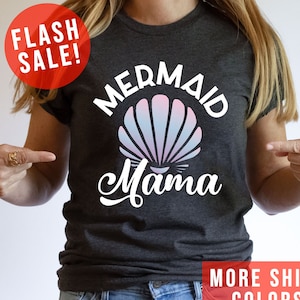 T-shirt femme mignonne sirène maman coquillage fête d&#39;anniversaire, vêtements sirène fête des mères, cadeau de famille assorti sirène, t-shirt drôle de fête sirène