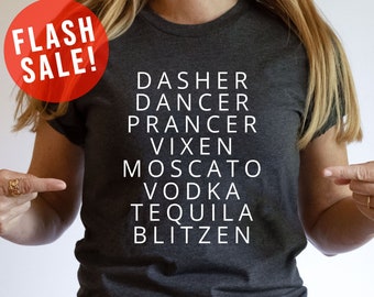 Women's Dasher Dancer Vodka Tequila Print T-Shirt - Casual Short Sleeve Blouse, Loose Fit - View #8