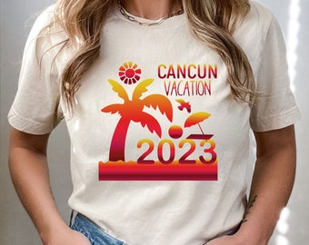 Cancun Urlaub 2023 Sunset Design T-Shirt, Familie Passender Sonnenuntergang Shirt, Palmen Shirt, Trendy Sommer Reise Shirt, Sommer Vibes Outfit