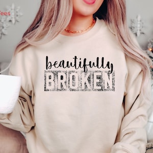Beautifully Broken Emo Sweatshirt, Black Grunge Shirt, I&#39;m Broken I&#39;m Ok Hoodie, Dead Inside Shirt, Trad Goth Shirt, Trendy Emo Sweater