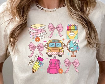 Coquette School Shirt,Back To School Shirts,Teacher Coquette Pink Bow T-Shirt,Cute Teacher Gift,First Day of School Tee,Teacher Appreciation